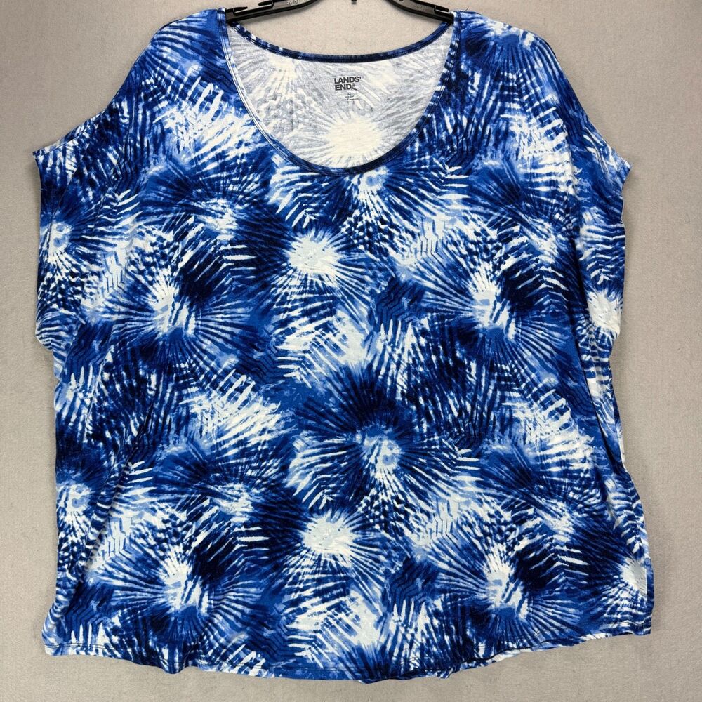Lands End Top Women's 3X Plus Blue Modern Everyday Tee Shirt Soft Flowy